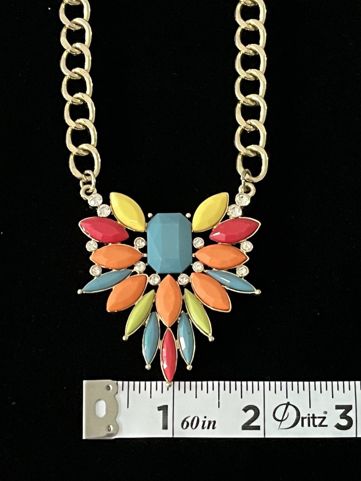 Multicolor Bib Statement Necklace with Rhinestone… - image 9