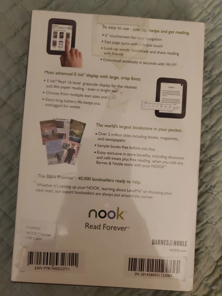 NEW NIP Barnes & Noble Nook Simple Touch 2GB WiFi 6in eBook Reader Black SEALED - Image 4 of 4