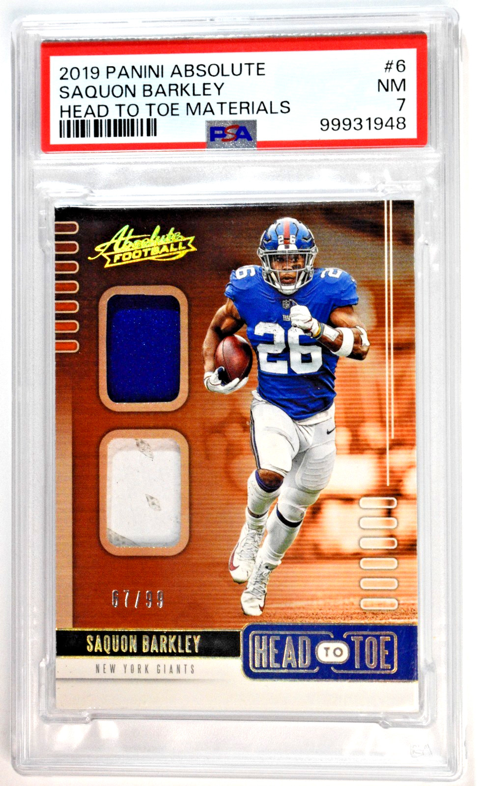 2019 Panini Absolute #6 Saquon Barkley Head to Toe Materials /99 PSA 7 NM