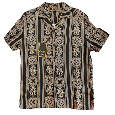 NWT Casa Moda Couture Mens Button up Shirt Baroque Pattern Black Gold Sz. Small