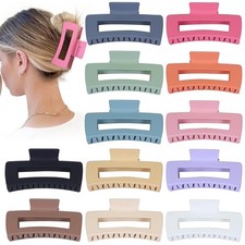 4.1 Inch Jumbo Hair Clips - 12 Pcs Colorful Square Jaw Clips for Thick Hair, Wom