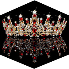 Red Tiaras and Crowns for Women, Queen of Heart Crown, Crystal Wedding Tiara for