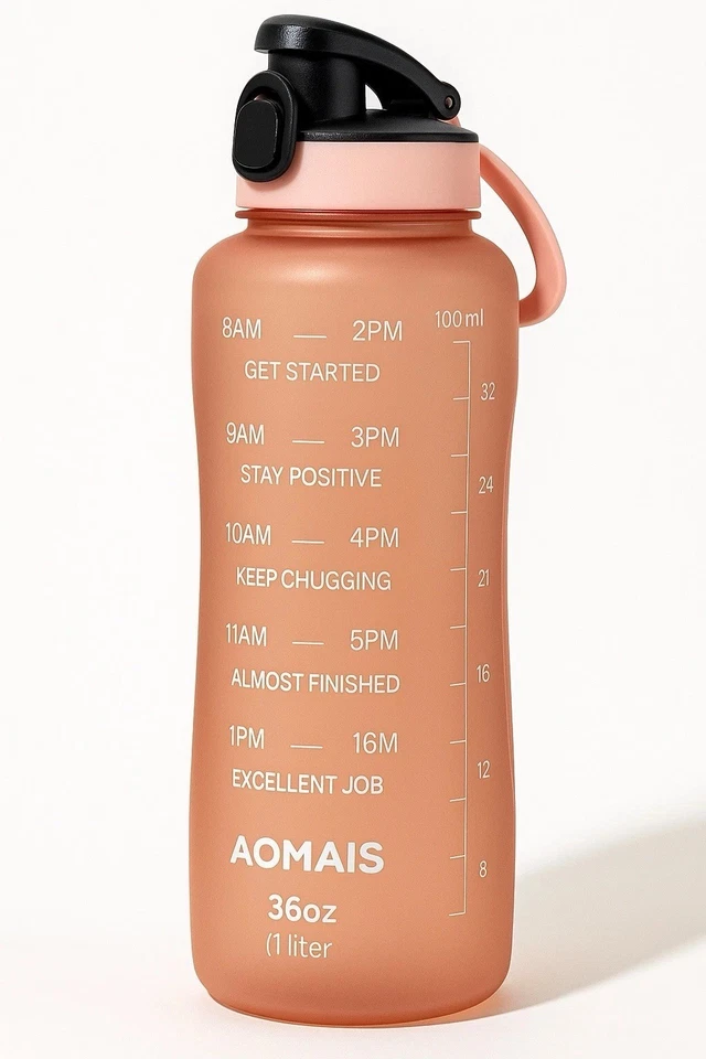 BOTELLA DE AGUA DEPORTIVA MOTIVACIONAL AOMAIS 36 OZ CON MARCADOR DE CAPACIDAD DE TIEMPO LIBRE DE BPA Foto 2 de 4
