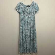 Eddie Bauer Rayon Midi Dress Womens MP Blue Floral Cottagecore 90s Style Retro