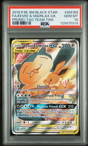 2019 POKEMON SM BLACK STAR PROMO #SM169 FULL ART/EEVEE & SNORLAX GX PSA 10