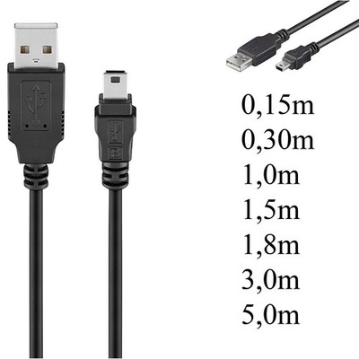 USB 2.0 Mini B Adapterkabel A-Stecker zu Mini-B Stecker Hi-Speed 5-Pin 0,15m-5m