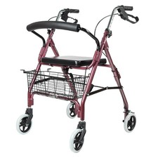 4-Wheel Rollator Walker with Seat Foldable All Terrain Aluminum Rolling Walker