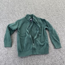 Lands End Boys Green Cable Full Zip Sweater Size 10-12 Cotton/Modal