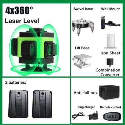 16 Line Laser Level 360° 4D Kreuzlinienlaser Kit Selbstnivellierend Wasserwaage.