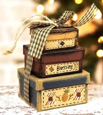 COUNTRY HANGING MINI " BLESSING " 3 pc / BOX SET ORNAMENT FOLK ART hg
