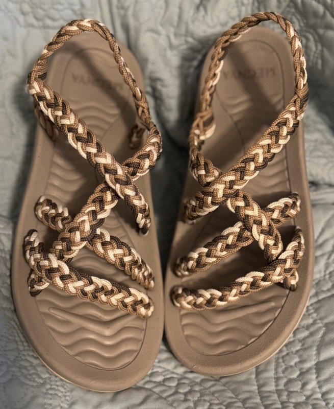 Mecnya Braided Strap Sandal Comfort Casual Tan, Beige, Cream Color Woven Shoes