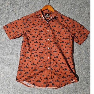 Jack + Sage Button Up Shirt Mens Small Rust Vail Mountain Print Stretch