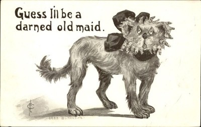 Old female dog GUESS I'LL BE A DARNED OLD MAID ~ artst Fred Cavally comic c1910