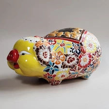 Studio Pottery Hand Painted Mille Fleur Style Vibrant Glaze Ceramic Piggy Bank