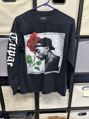 2PAC Tupac Shakur Rose Long-Sleeve Shirt Adult Med Black Graphic Tee L/S