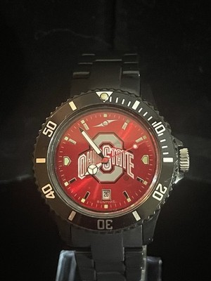 Ohio State Buckeyes Sun Time Black Watch Sunburst Red Dial NCAA Men s 40mm