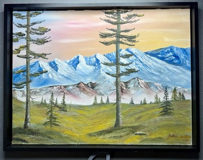 Vintage Original Washington Cascades PNW Landscape Textured Painting 24x18 Frame