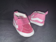 VANS Infant SK8- Hi Crib Shoe, Deep Pink Suede/Pink Canvas. Baby Size 1 CM 7.0
