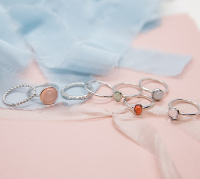 8 Silber Ring Set, Edelstein Ring Set, Geburtsstein Ring, Stapelring Set