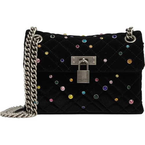 Kurt Geiger London Black Velvet Multicolor Stone Mini Crossbody Bag