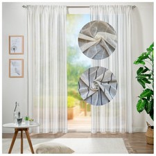 Vorhang Leinen Transparent Tunnelzug Kräuselband Gardine Maritim Streifen Typ695