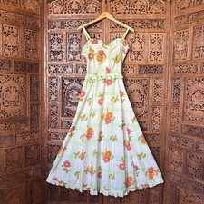 Vtg 70s Maxi Dress Sweetheart Fairy Cottage Core Prairie Floral Ruffle S
