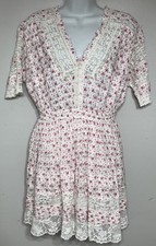 LoveShackFancy Newton Poppy Pink Floral Ruffle Lace Mini Dress Size P | 2XS