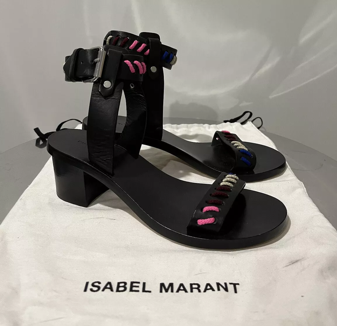 Isabel Marant black leather Thread Woven strappy Block heels 36 NEW | eBay