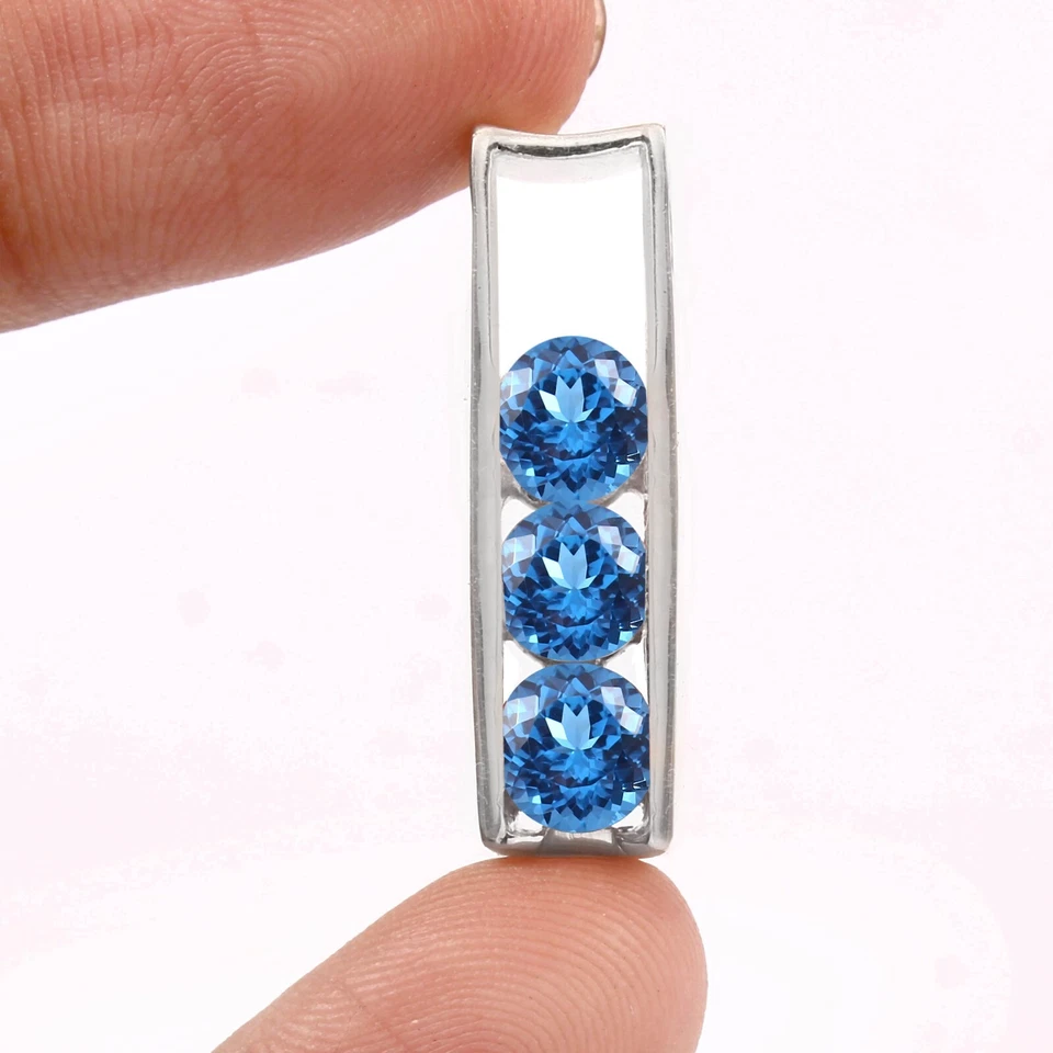 Naturale Buona Ceylon Blu Spinello Rotondo Gemma 925 Argento Mano Ciondolo - Immagine 4 di 4