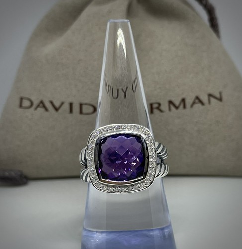 David Yurman Sterling Silver 11mm Albion Ring Amethyst & Diamond size 8
