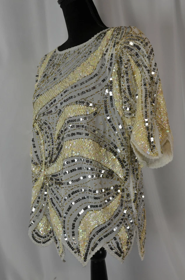 Blusa tipo pulóver de lentejuelas para mujer Iris talla grande con cuentas asimétricas divertida boho Foto 3 de 4