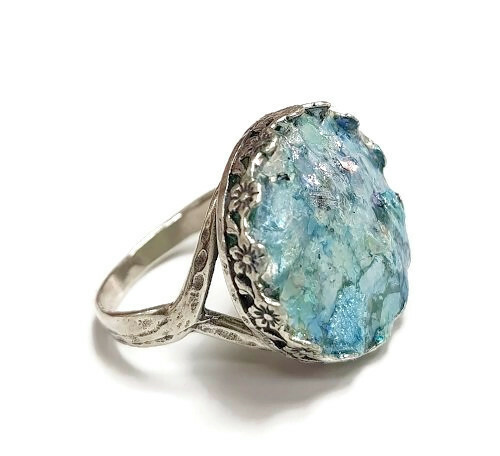 Roman Glass S Silver Round Ring Fragments 925 Ancient 0 Bluish Patina S 8 For Sale Online Ebay
