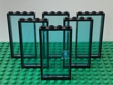 LEGO Windows & Door Set 1 x 4 x 6 Trans Blue Glass / Black Frames - Lot Bundle
