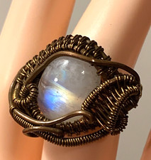 Ring Copper USA Wrapped Natural Blue Fire Moonstone 7.75 R-248