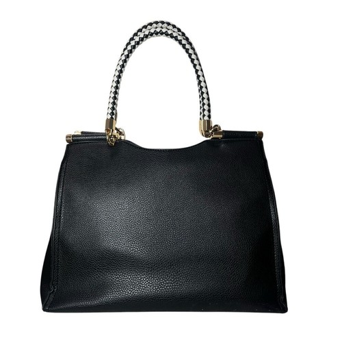 BEBE LOS ANGELES Black Leather Handbag Gold Tone Zip Tote Bag Casual Formal - Picture 6 of 13
