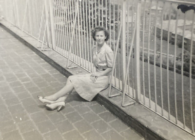 1942 Pretty Girl Sitting Brick Patio High Heels Oneonta New York NY Photo P16a26