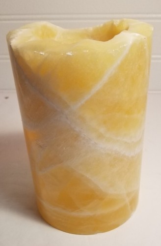 Honeycomb Calcite Stone Candle Holder Hollow Round 3.75" W x 6"H 1506 grams - Picture 11 of 15