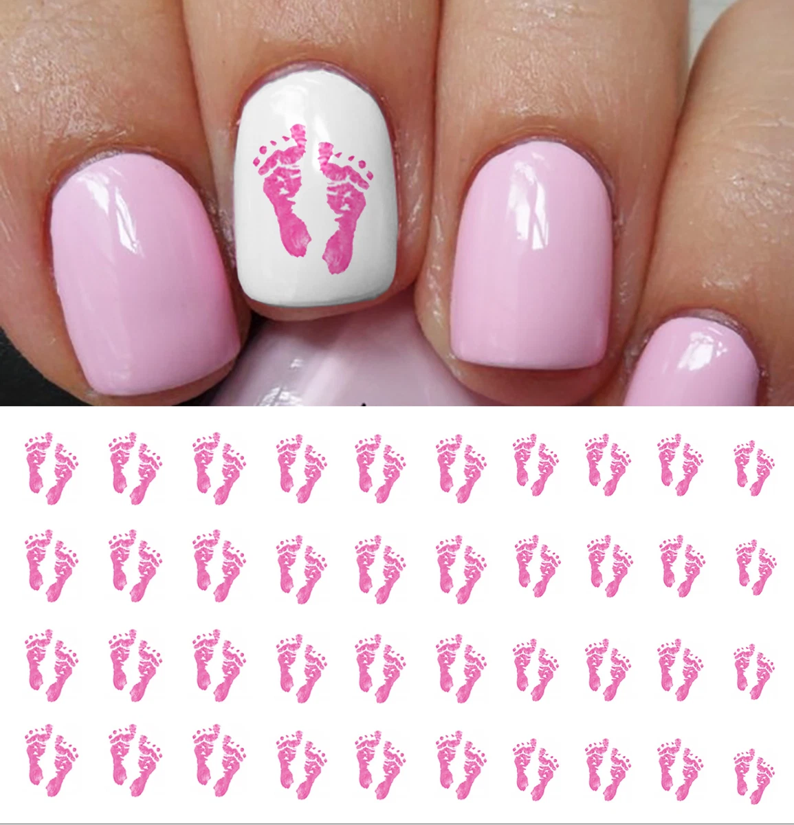 Pink Baby Footprints Nail Art Waterslide Decals Great Baby