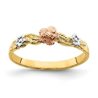 14K massiver dreifarbiger Goldring 3-farbig rosa/rosegelb weiß Blume floral zierlich