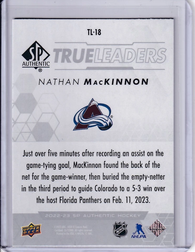 2022-23 SP Authentic True Leaders Nathan MacKinnon Colorado Avalanche #TL-18 - Image 2 of 2