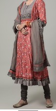 Bollywood/Indian/Pakistani Ethnic Party Wear Peach Cotton Floral Anarkali 3 Pc