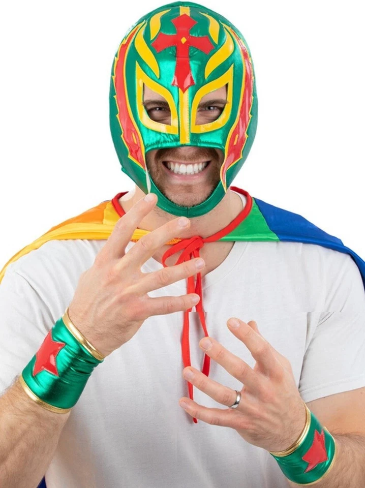 Adult Fancy Dress Mexican Wrestler Set Wrestling Headpiece & Cuffs by Smiffys - Image 4 of 4