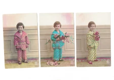 SE1549 SET OF 3   ART DECO YOUNG BOY POSING IN PYAMAS  RPPC HAND. COL