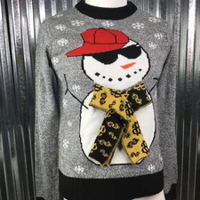 Y2K American Stitch Sweater Snowman Hat  3D Scarf Dollar Sign Size M