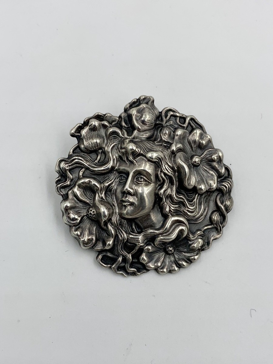 Ancienne Broche Porte-photo Art Nouveau 1900 – Feuilles De Lierre – Collier Portrait Femme