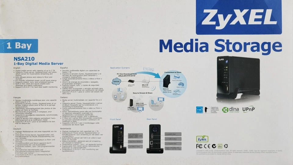 Almacenamiento servidor de medios digitales ZyXEL 1 bahías NSA210 Foto 2 de 4