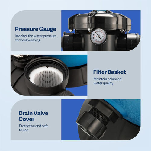 Sand Filter Above Ground w/ 1/2HP Pool Pump 2850GPH Flow 14" 6-Way Valve & Timer - Picture 6 of 7