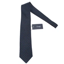 Drake's NWT Neck Tie in Navy with Light Blue & White Geometric Pattern 100% Silk