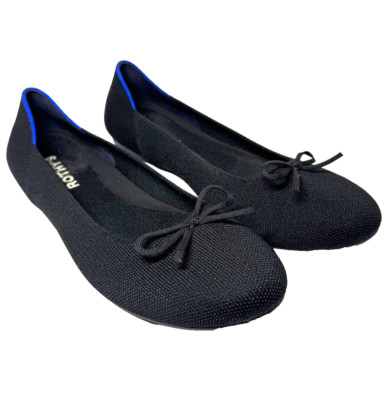Rothy s The Ballet Flat Women s 9 Black Knit Bow Round Toe Eco Shoes Lightweight