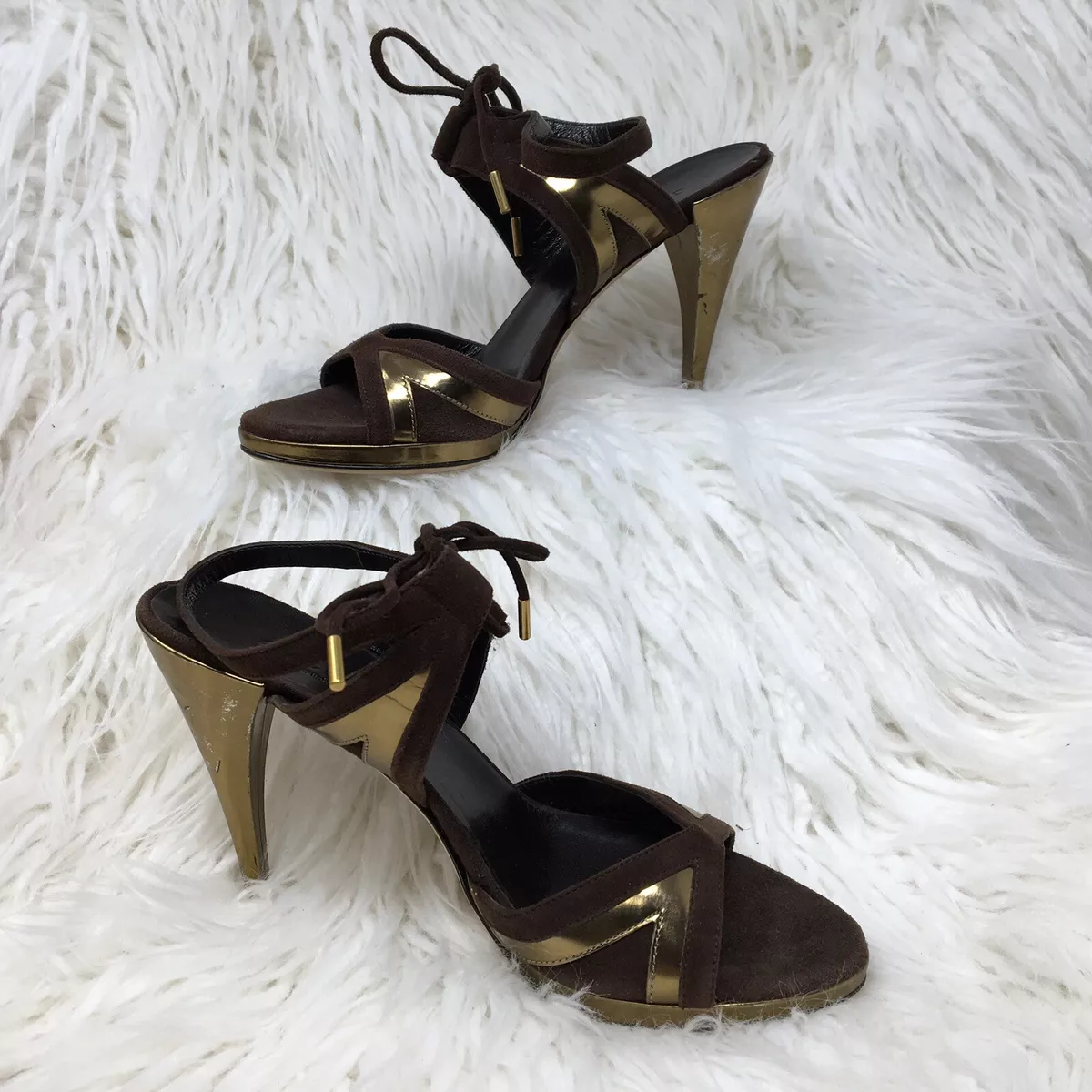 Brown suede 2025 sandal heels